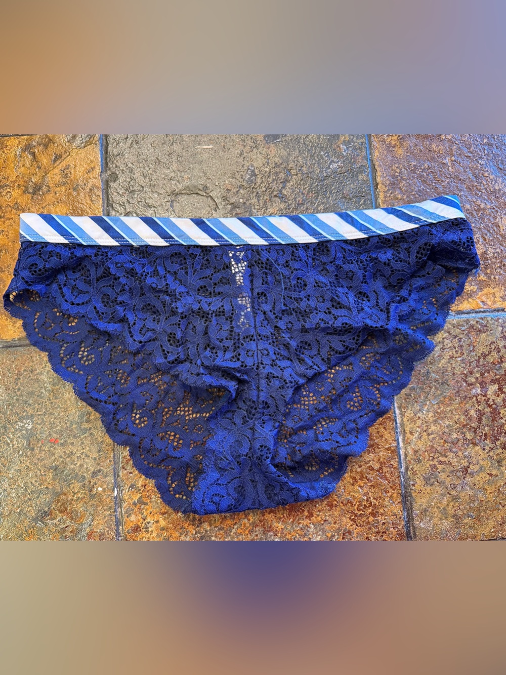 Victoria's Secret Navy Blue Lace Bikini with White Accent